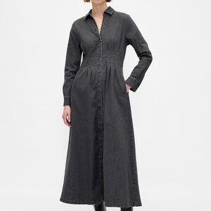 Gap Denim Maxi Shirt Dress Smocked Waist Button Front NWT Small